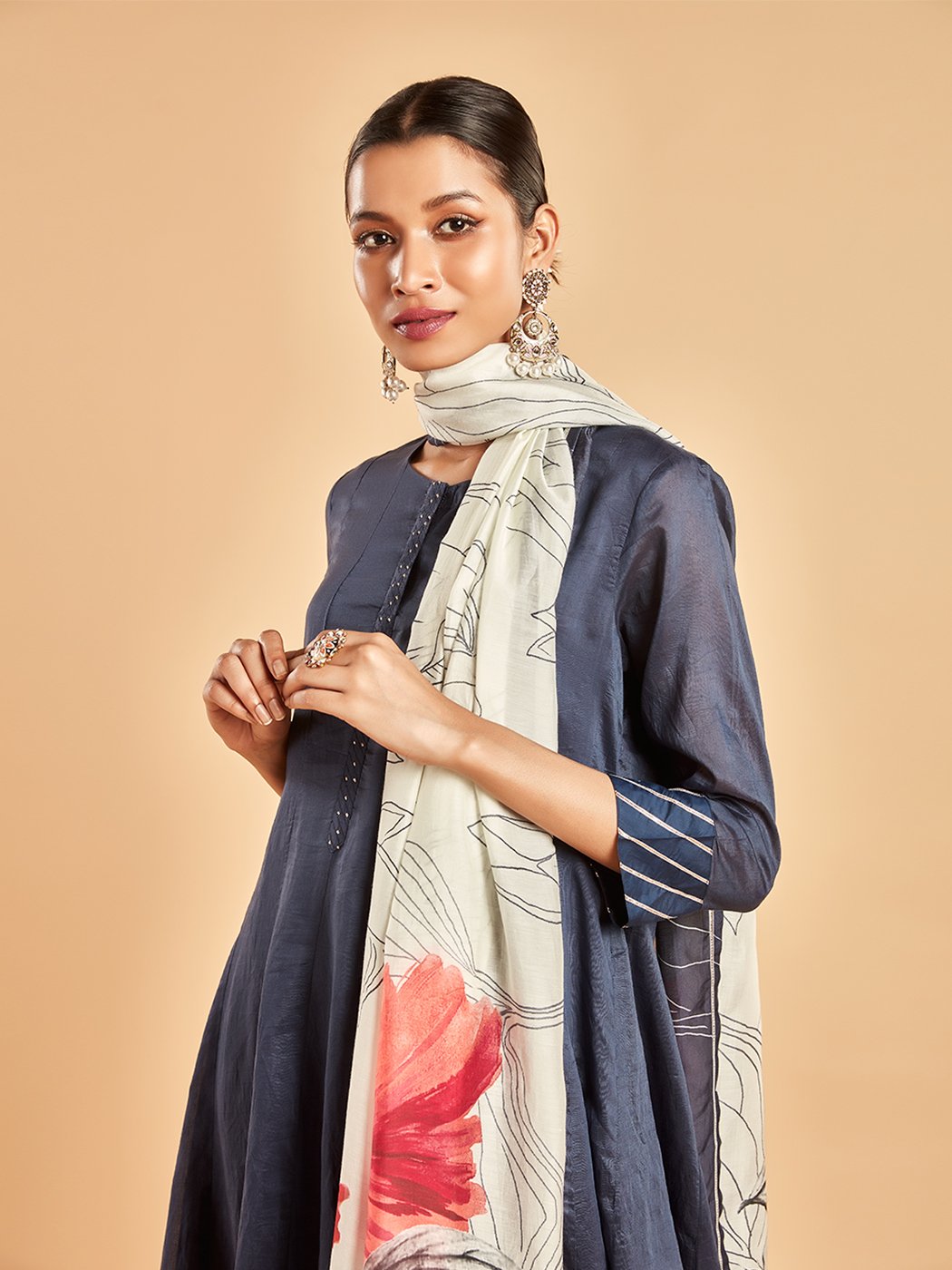 Alaric blue Kalidaar Kurta Set With Printed Dupatta