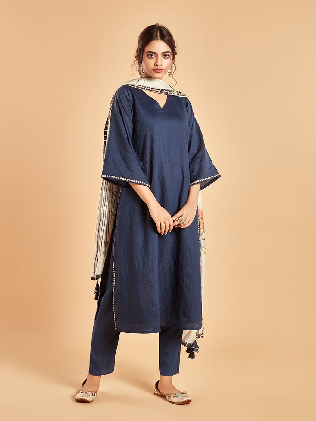 Alaric Prussian Blue Laced Kurta Set