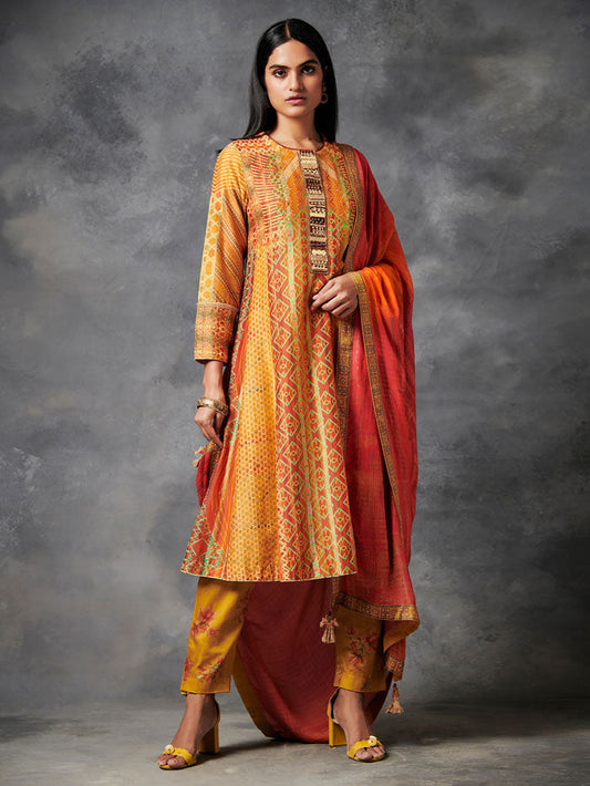 Straight Yellow Kurta Set with Dupatta | Shop Saundh