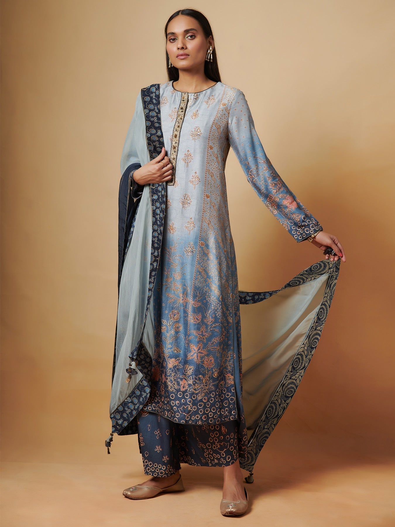 Indigo Silk Kurta Set with Dupatta | Shop Saundh