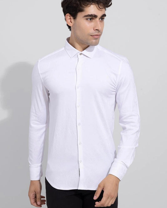 Men's White Ethnic Motif Printed Slim Fit Shirt